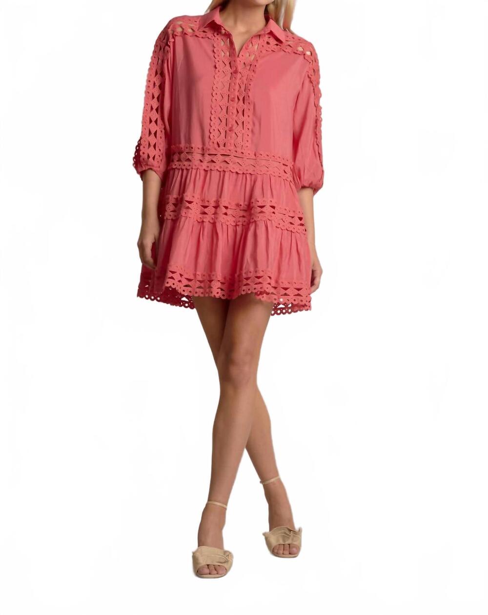 NEW ELAN crochet detail dress in pink